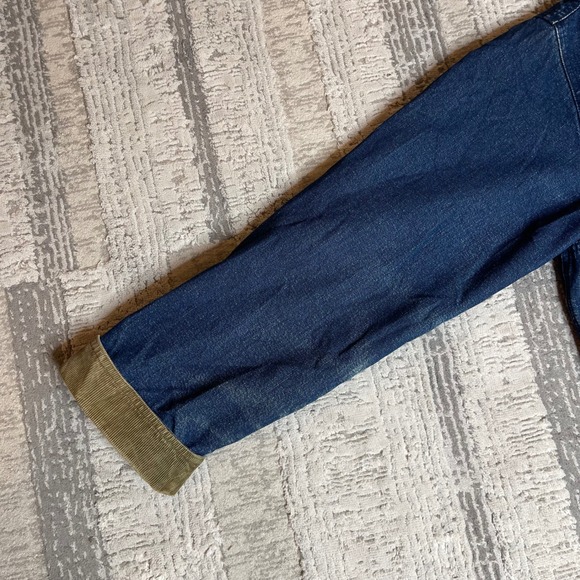 Vintage LL Bean Women LARGE Denim Chore Coat Corduroy Collar Plaid Flannel Lined - Picture 6 of 16